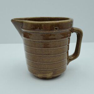 Monmouth Pottery Brown Glaze Ribbed Pitcher Creamer Gravy Sauce Server Vase